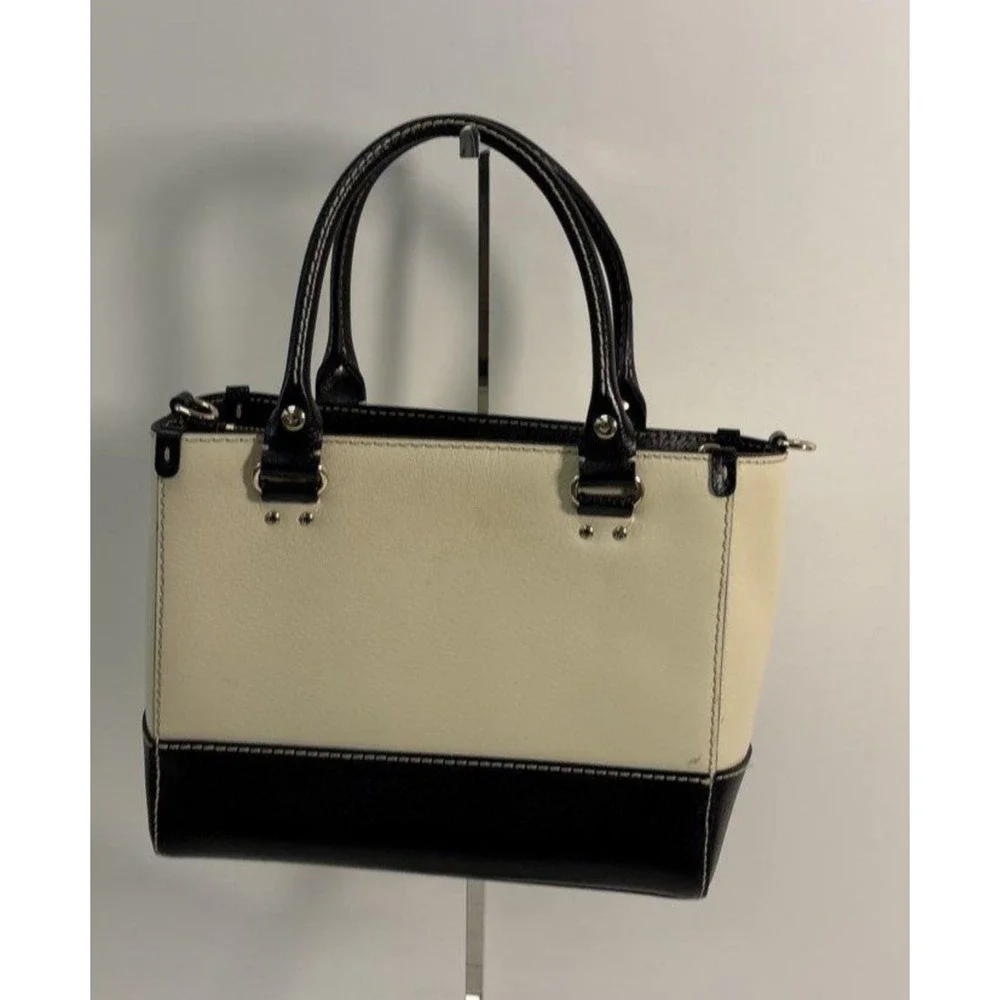 KATE SPADE Berkeley Lane Small Quinn Leather Satchel Black Cream NWOT